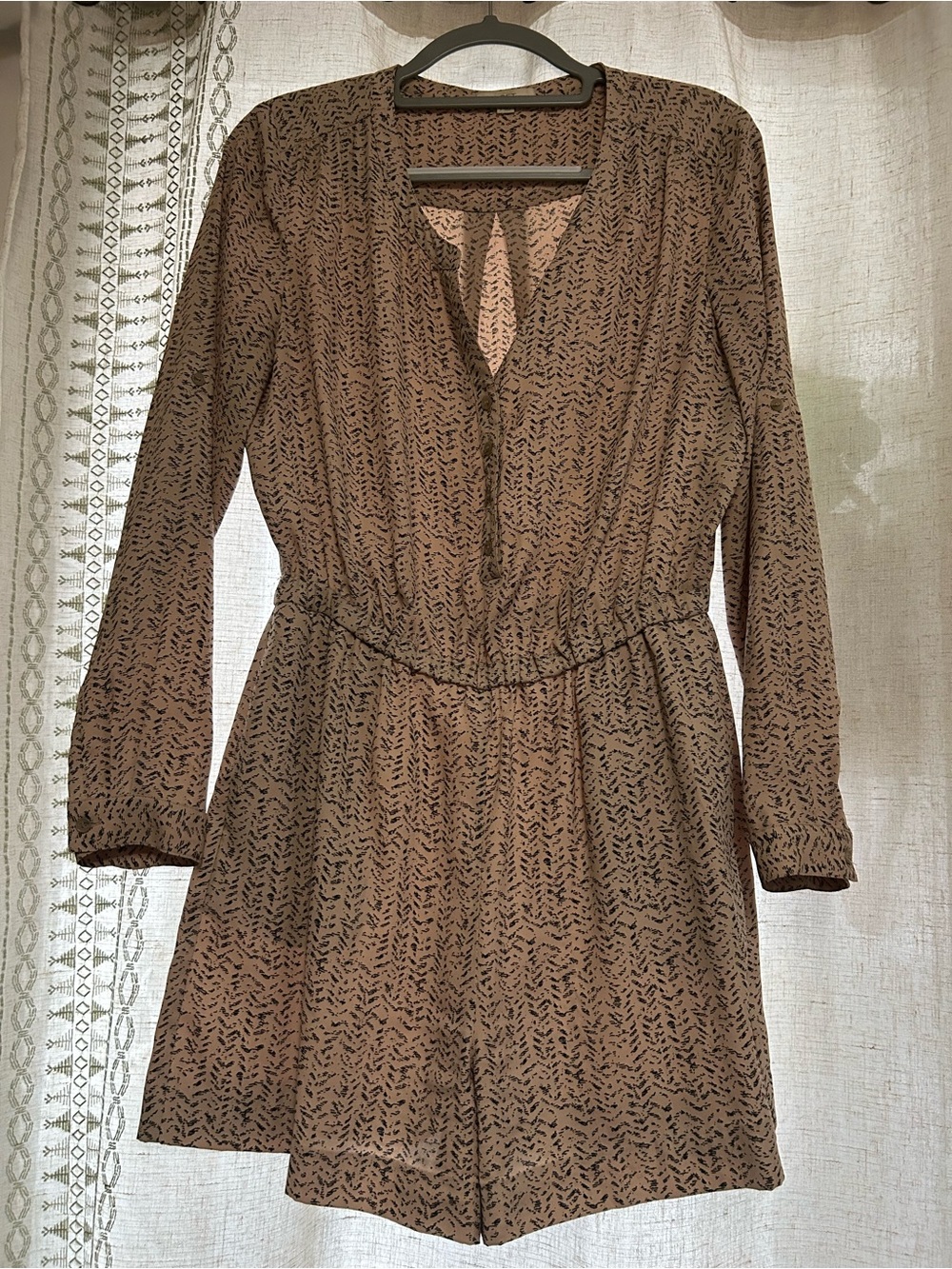 Loft Long-Sleeve V-Neck Printed Romper Dress - Brown